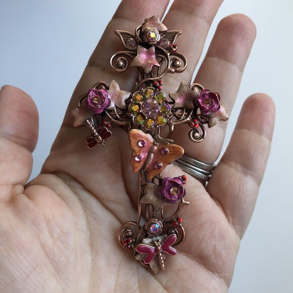 KIRKS FOLLY Mother Earth Pink Heaven Cross Pin Brooch Enhancer - Picture 7 of 9